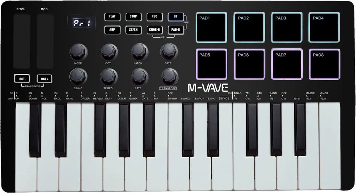 Mygroot - Draadloos toetsenbord - Muis - Professional - MPK Mini MK3 - Midi keyboard controller- 8Rgb- Drumpad - Toetsenbord gaming - Bluetooth backlit- Zwart.