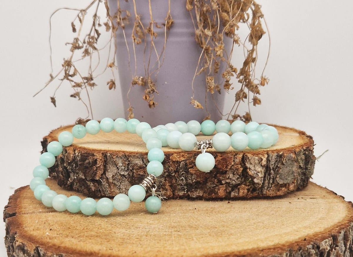 Handgemaakte Fatema natuursteen armband met natuursteen hanger " AAA Amazonium" -8 mm diameter van de korrel- Diameter armband 20 cm - Een mooi cadeau voor familie en vrienden
