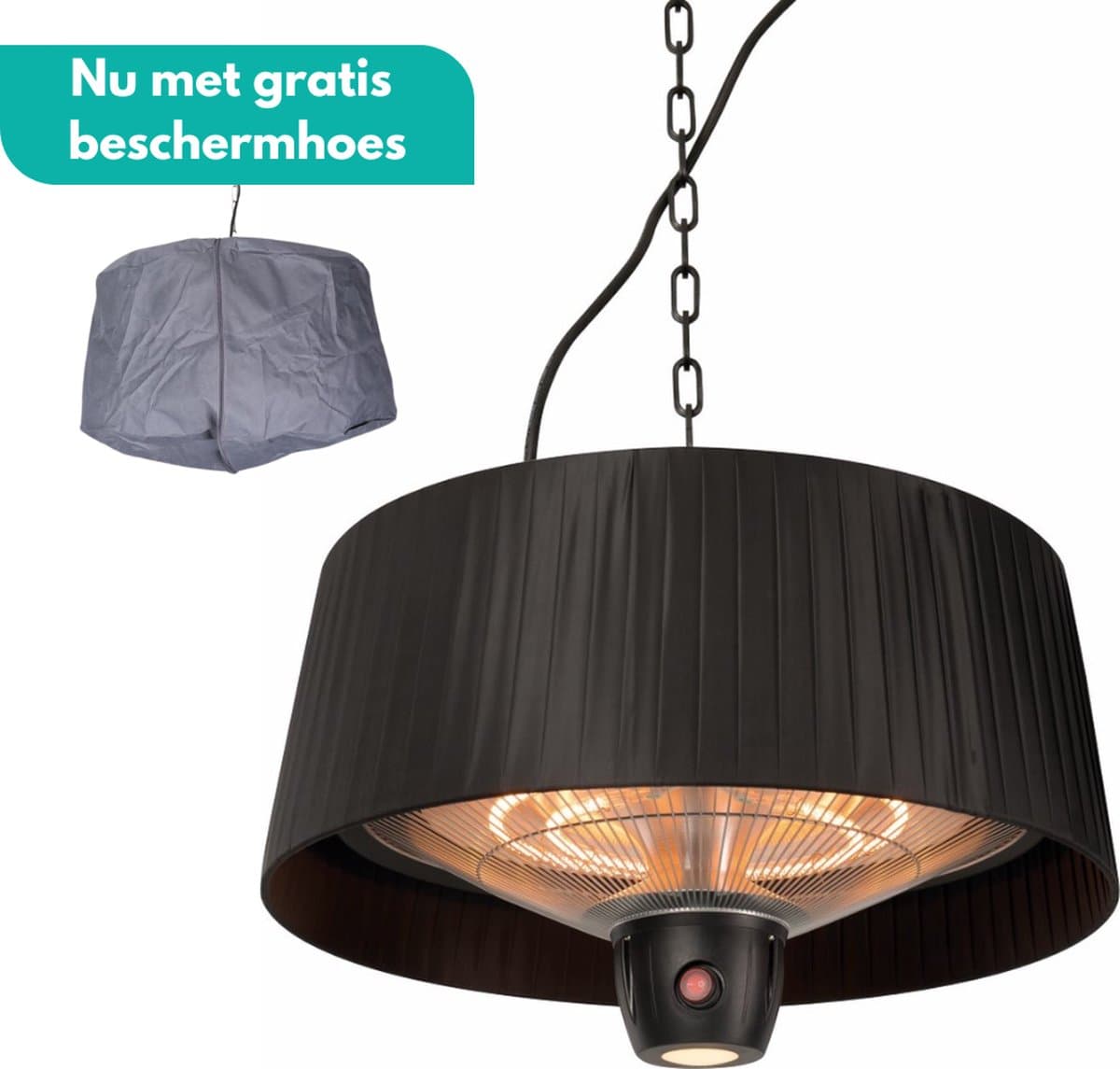 Sunred - COMBIDEAL - Heater & Hoes - Artix - Bright lijn - Zwart - Hangend model - Terrasverwarmer - Infraroodstraling - 1500 W – ECO - 3 standen - LED - Afstand bestuurbaar - Elektrische heater