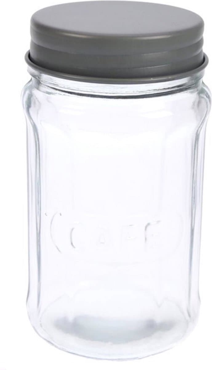 Glazen pot met deksel "café" 16,5x9x8cm