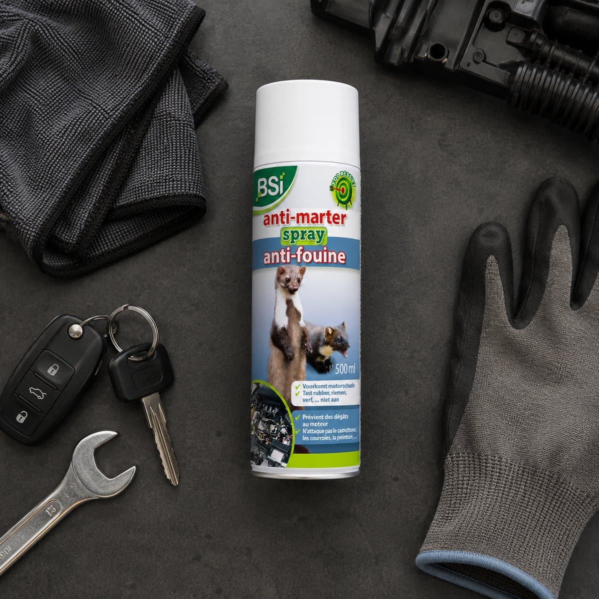 BSI - Anti-Marter Spray - Het afweermiddel om uw wagen en woning te beschermen tegen marters - 500 ml