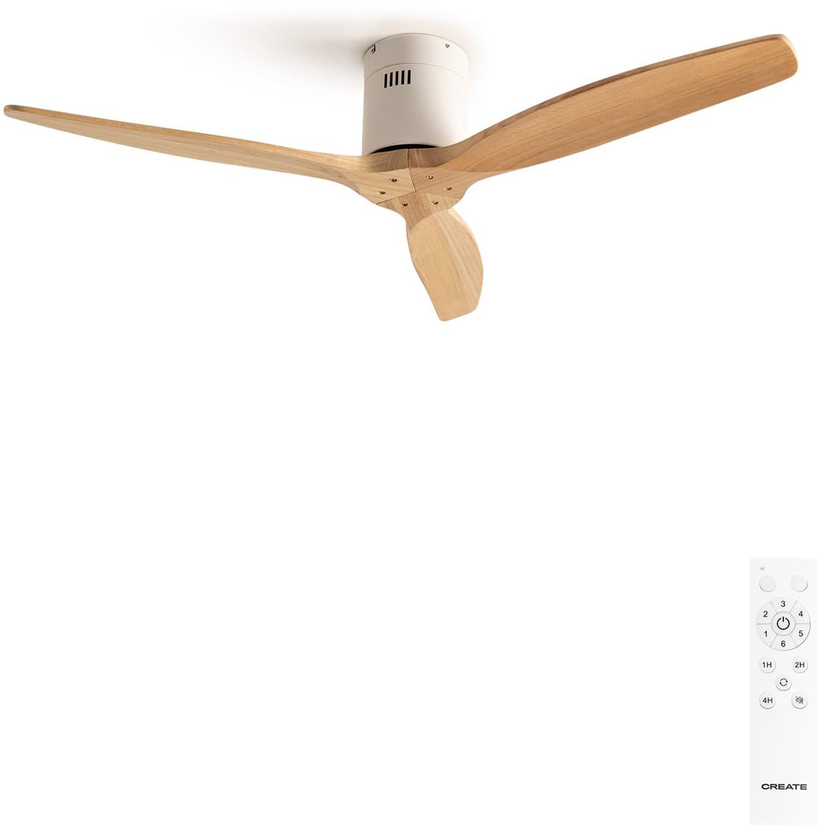 CREATE - Plafondventilator silent 100% hout 40W (Ø112cm) - Geen licht - Afstandsbediening - 6 snelheden - Programmeerbaar - WIND CALM NATURAL WOOD
