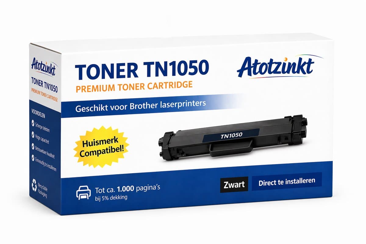 AtotZinkt Premium Toner Cartridge voor Brother TN-1050 XL BK Zwart (2000 afdr) (1 stuk) geschikt voor printers Brother DCP-1510 DCP-1511 DCP-1512 DCP-1610 W DCP-1612 W HL-1110 HL-1111 HL-1112 HL-1210W HL-1212W MFC-1810 MFC-1811 MFC-1910 W