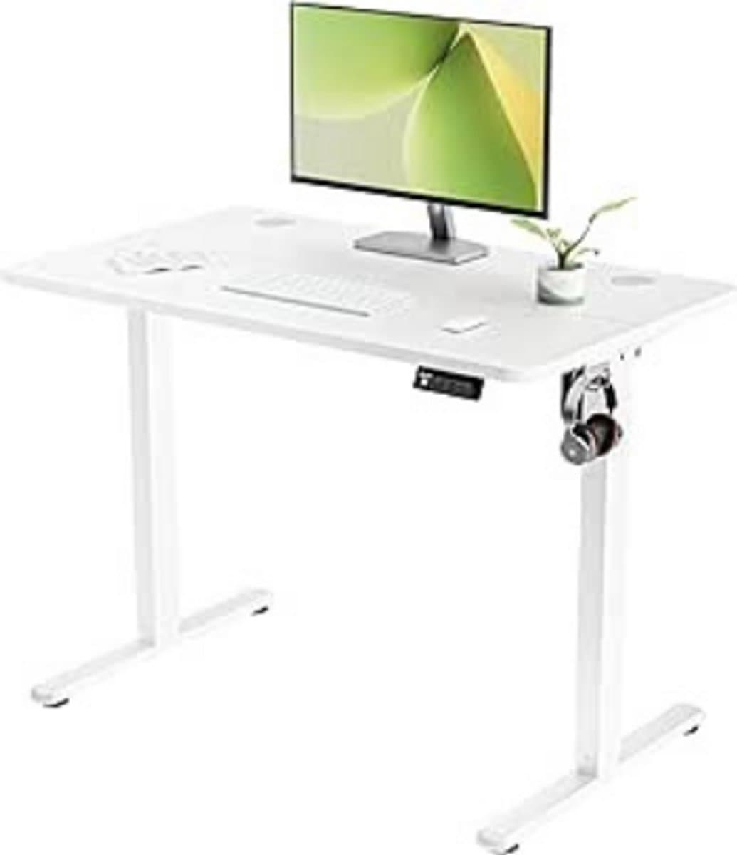 ERGOMAKER Elektrisch Sta Bureau 100 X 60 Cm - In Hoogte Verstelbaar Zit Sta Bureau - Ergonomisch Compact Bureau Voor Thuiswerk En Kantoor - Wit Modern Design