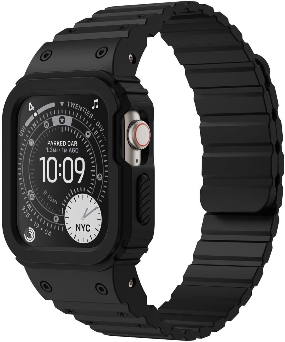 Buddi Forge Bandje en Hoesje Geschikt voor Apple Watch 40/41MM - Siliconen Sportbandje met Case - Magneetsluiting - Zwart