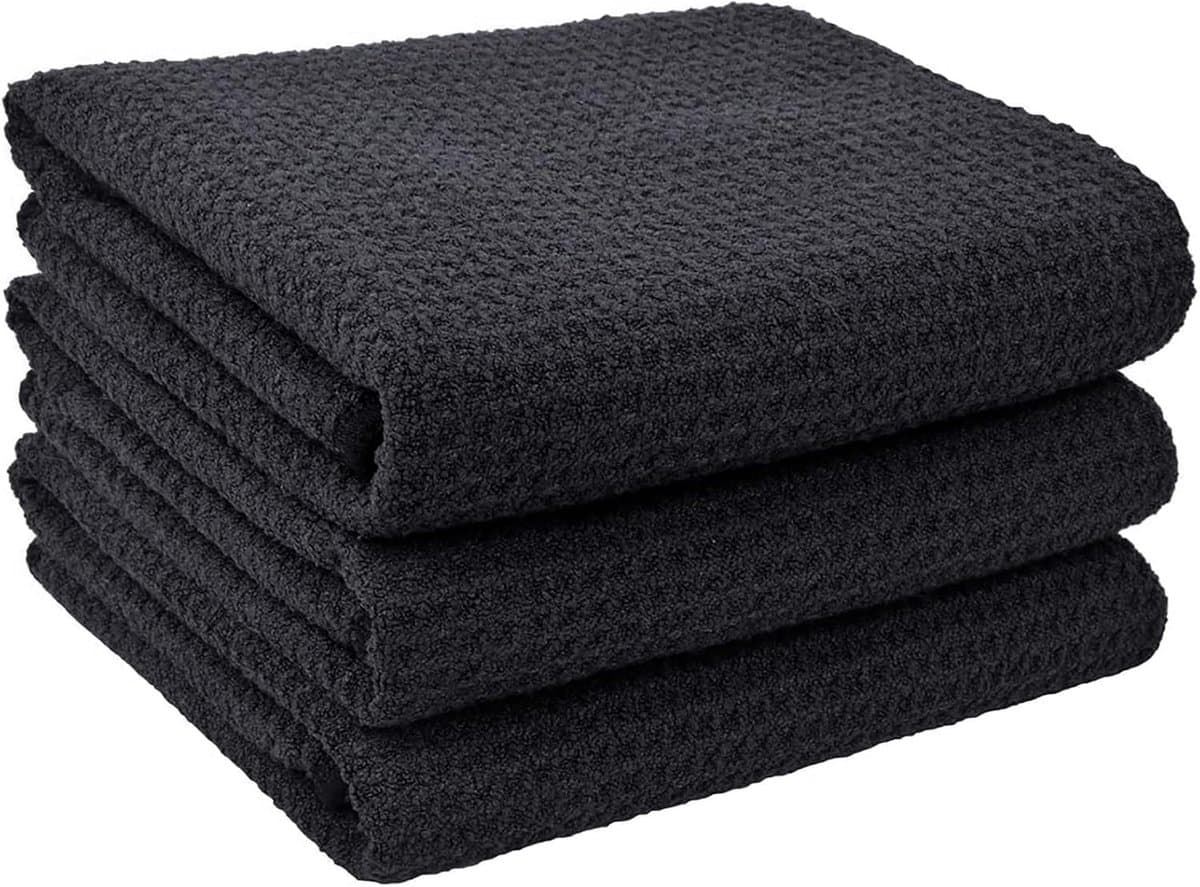 Drie microvezel keukendoeken, pluisvrij, herbruikbaar, superabsorberend, sneldrogend, T-shirtstof, zwart, 40 x 60 cm, 380 g/m².