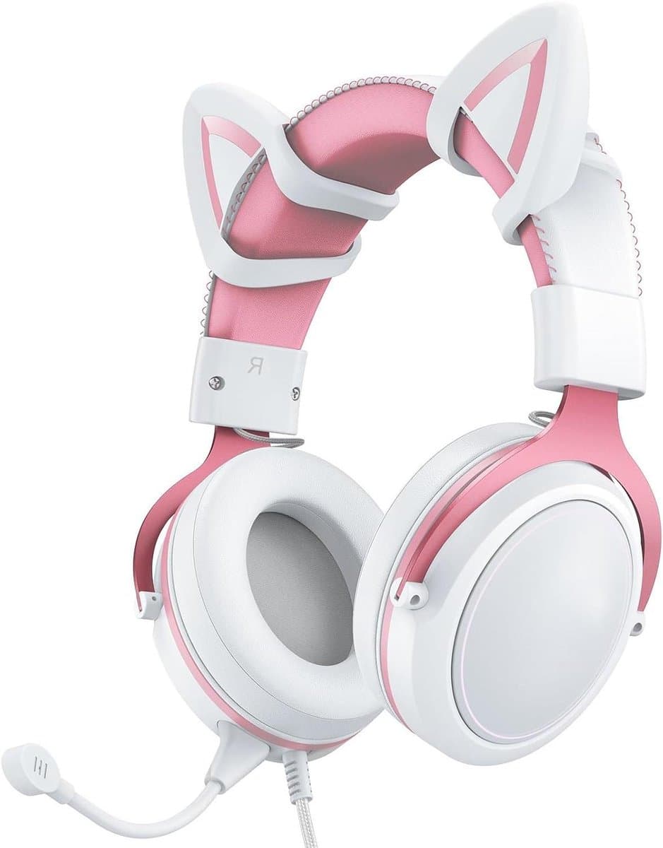Gaming Headset - Bedrade Koptelefoon - Online Communicatie - Ruisonderdrukkende Microfoon - 25 x 25 x 10 cm - Roze