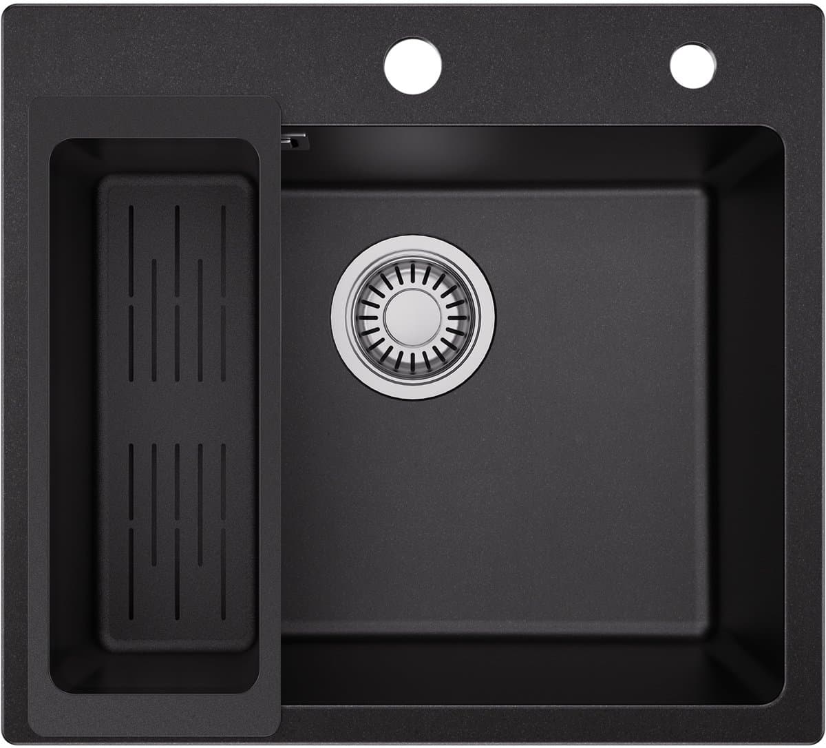 Sofetiy Max Spoelbak Keuken - Enkele Gootsteen Zwart - Composiet / Graniet Look - Inclusief Accessoires & Afdruiprek - Opbouw Wasbak - 50 x 45 x 20 cm
