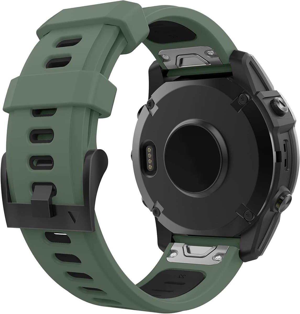 Zachte Silicoon Horlogeband voor Garmin Fenix 7/6/5 en Forerunner 965/955/945 - Snelle Montage 22mm Sportarmband in Legergroen/Zwart
