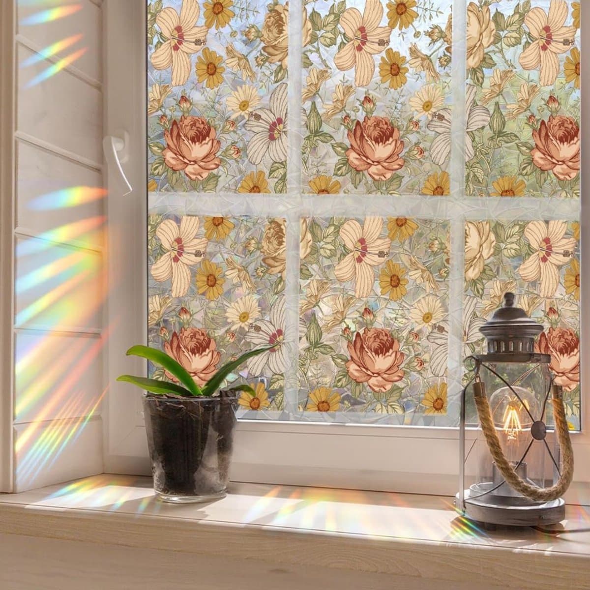 CLVP® Raamfolie Glas in Lood - Antieke Look - Lood Regenboog