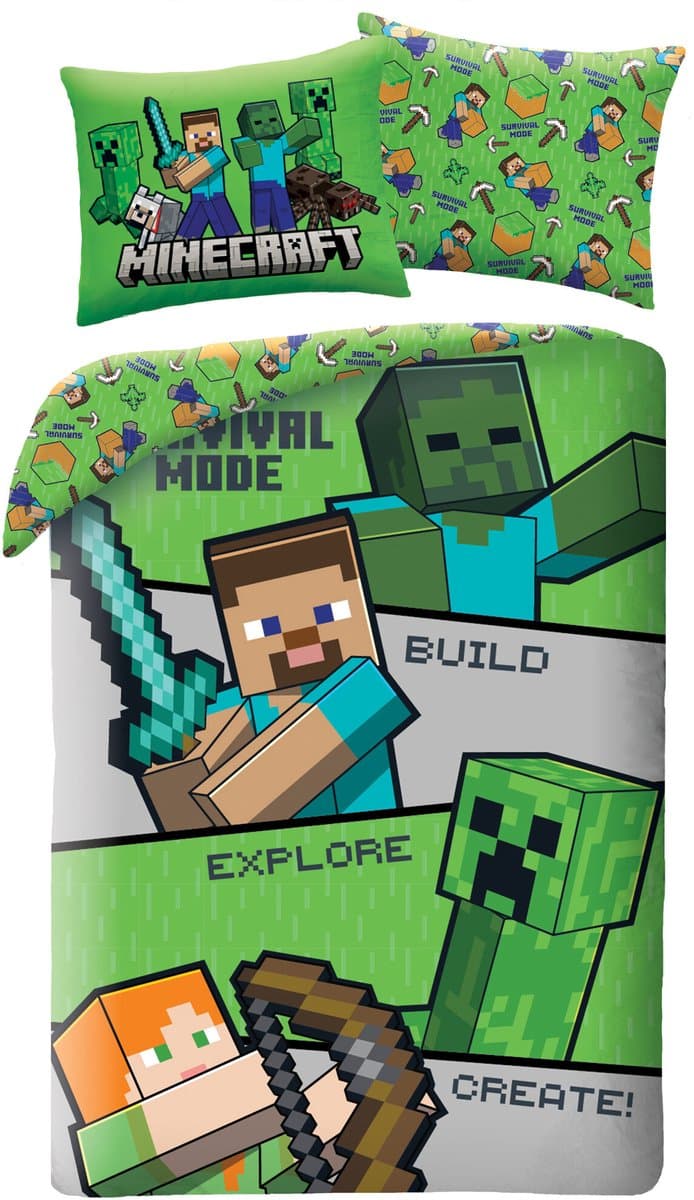 Minecraft Dekbedovertrek Survival Mode - 140 x 200 + 70 x 90 cm - Polyester