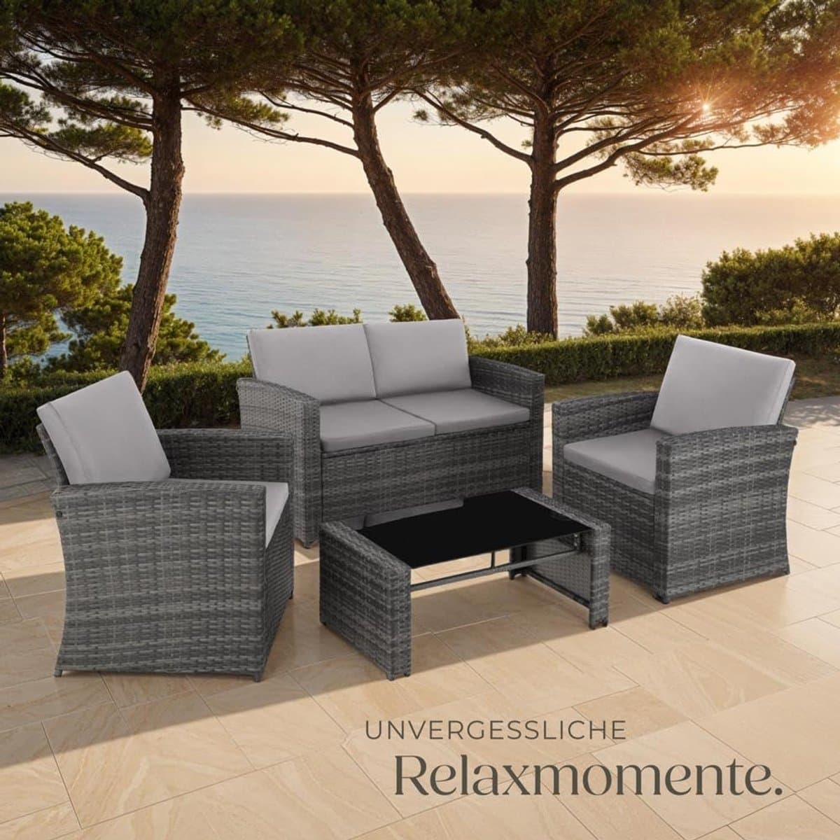 Tuinmeubelset 12-delig 122 x 70 x 76 cm – Polyrotan Loungeset met Bank, Stoelen en Tafel voor 4 Personen – Weerbestendig Balkon & Terras Meubilair met Kussens en Glasplaat – Urbanhome