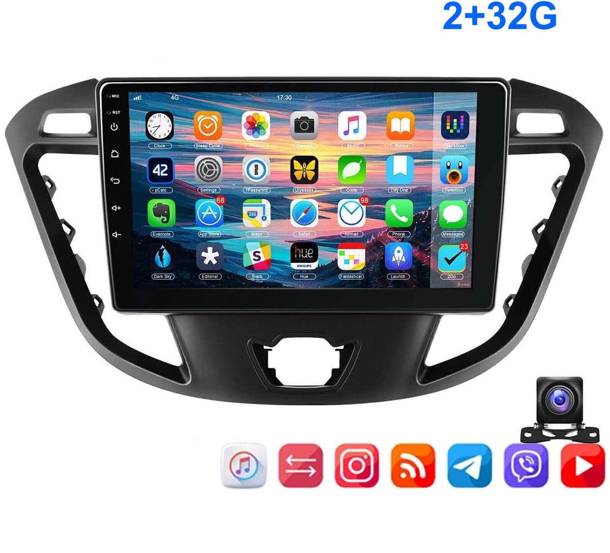 ESSGOO CarPlay autoradio geschikt voor Ford Transit Custom (2012-2021) - 9 inch touchscreen - Android 15 - Draadloos Apple Carplay & Android Auto - 2GB + 32GB - Bluetooth & Wifi GPS Navigatie - 4 Core processor - Achteruitrijcamera