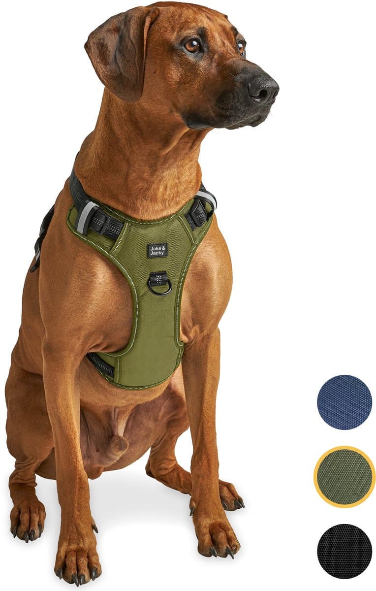 Jake and Jacky Hondentuigje - Anti-Trek Tuig - Hondenharnas - Y Tuig Hond - Reflecterend - Groen - Maat L