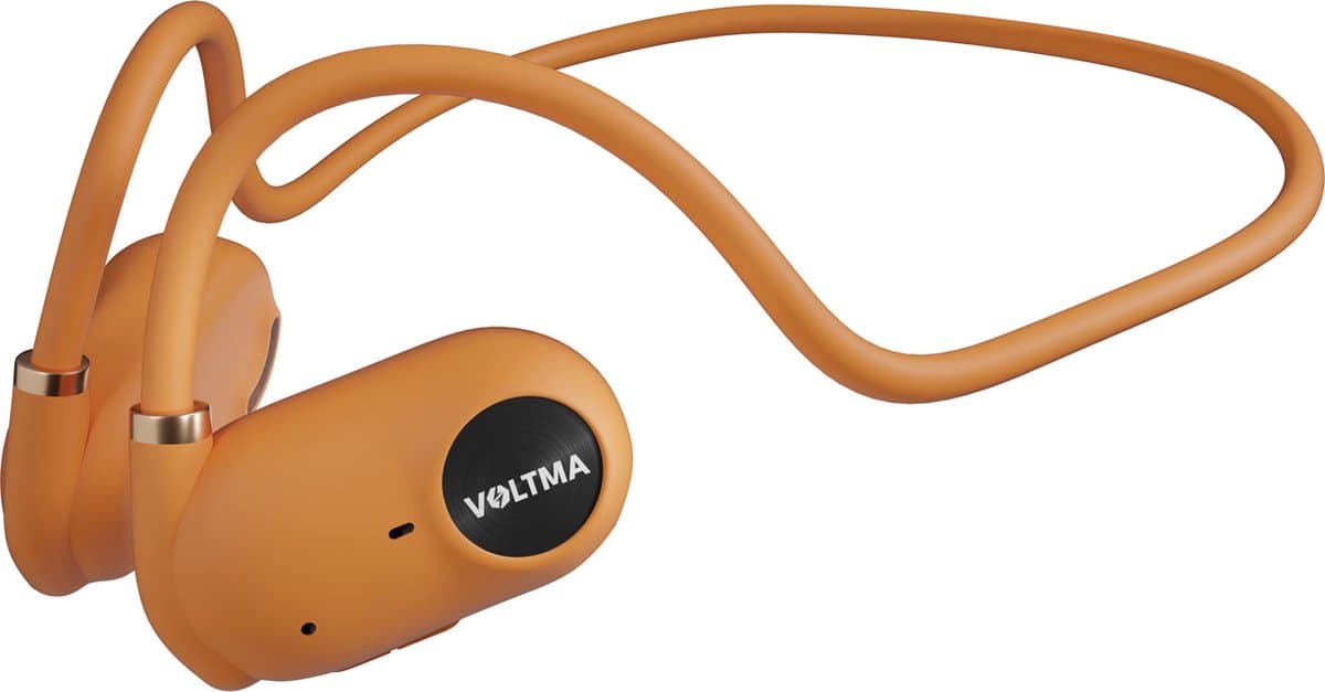 Voltma Active Beats - Open Ear Hoofdtelefoon met Air Conduction - Bluetooth 5.3 Sport Headset - Koptelefoon IPX45 Waterdicht - 6 Uur Speeltijd - Snelladen - Open Ear Comfort Draadloze Oortjes voor Sport en Fitness - geschikt voor Android, iOs Oranje