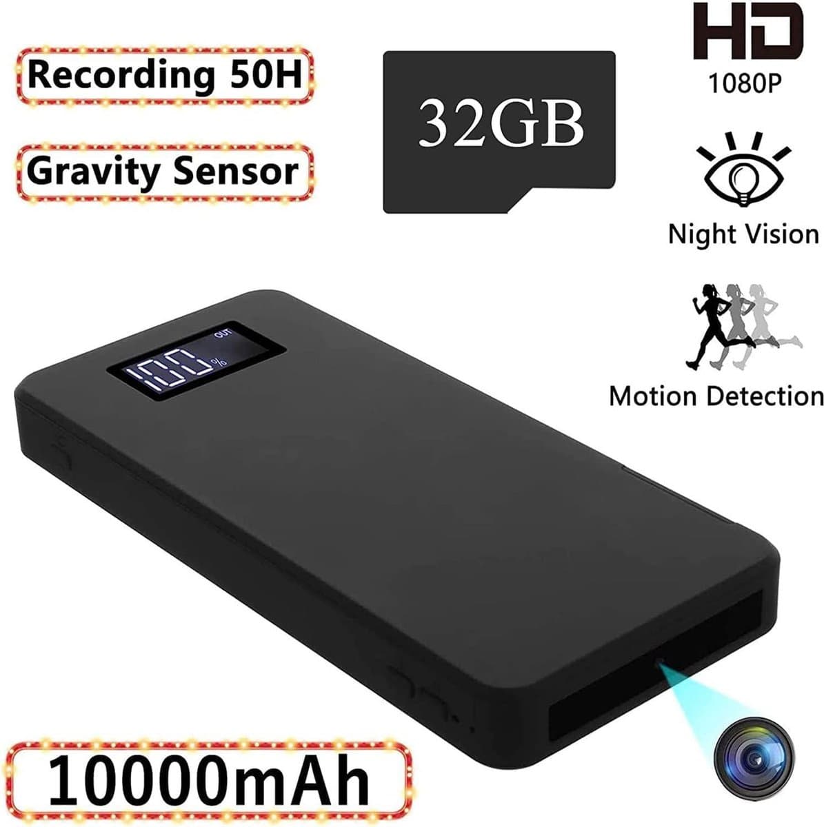 Mrs. Jones Premium Draagbare 1080p bewakingscamera - Klein formaat - Nachtzicht - Bewegingsdetectie - 50 uur opname - Nanny-videocamera - Zwaartekrachtsensor - Loop-opname - 32 GB opslag