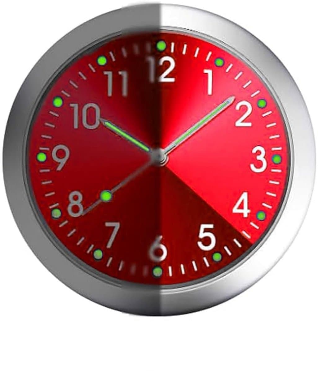 Compact Auto Klok voor Dashboard en Ventilatieopening - Rood Lichtgevend