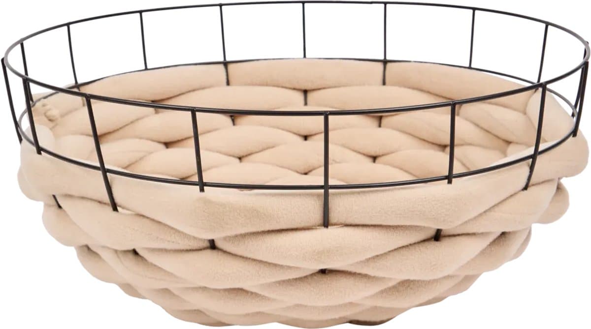 Kattenmand Ø38 cm Beige – Zacht Kattenbed met Metalen Frame – Luxe Kattenkussen – Voor Kat & Kleine Hond