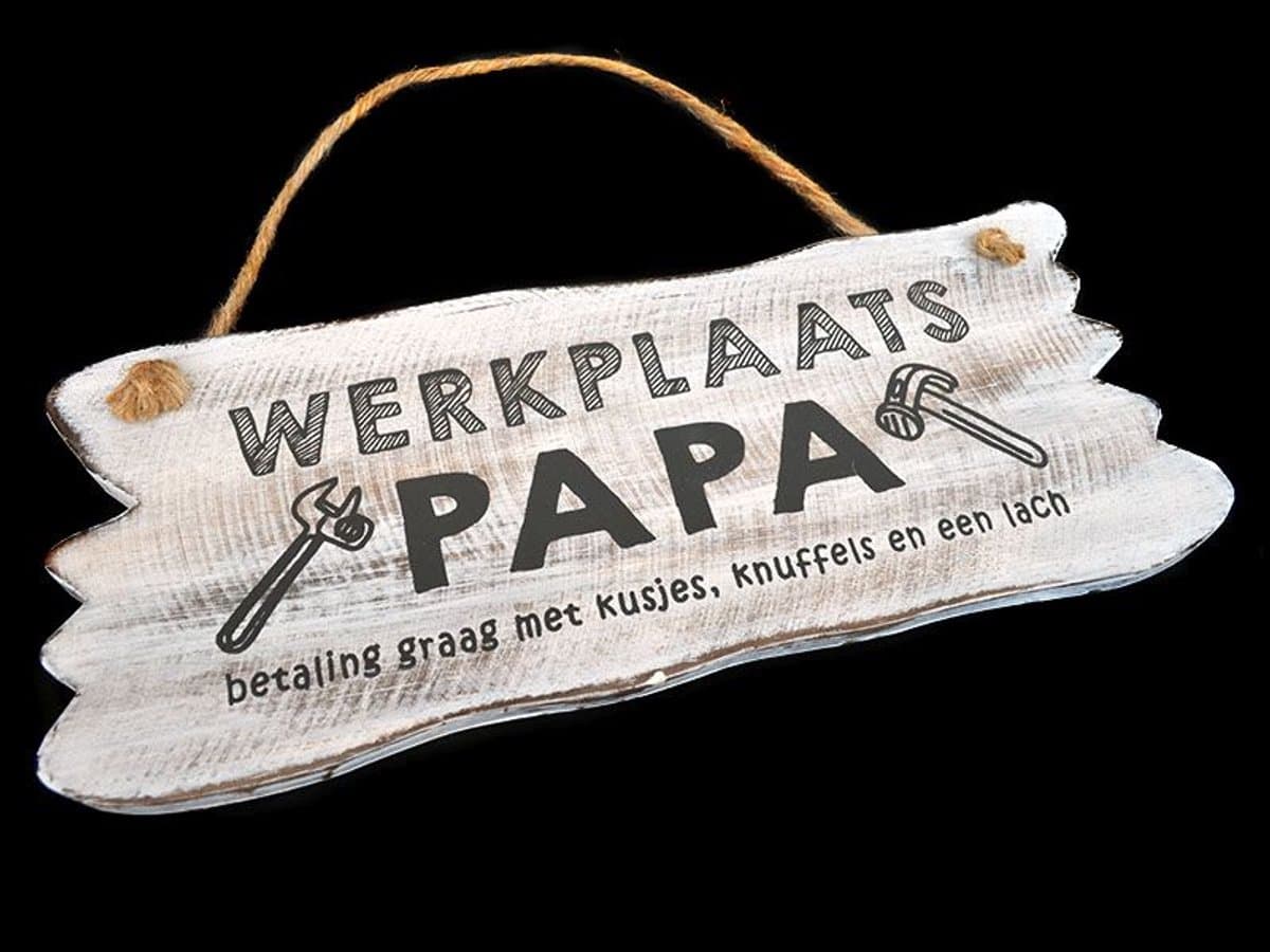 Tekstbord Werkplaats Papa - Wit - Hout