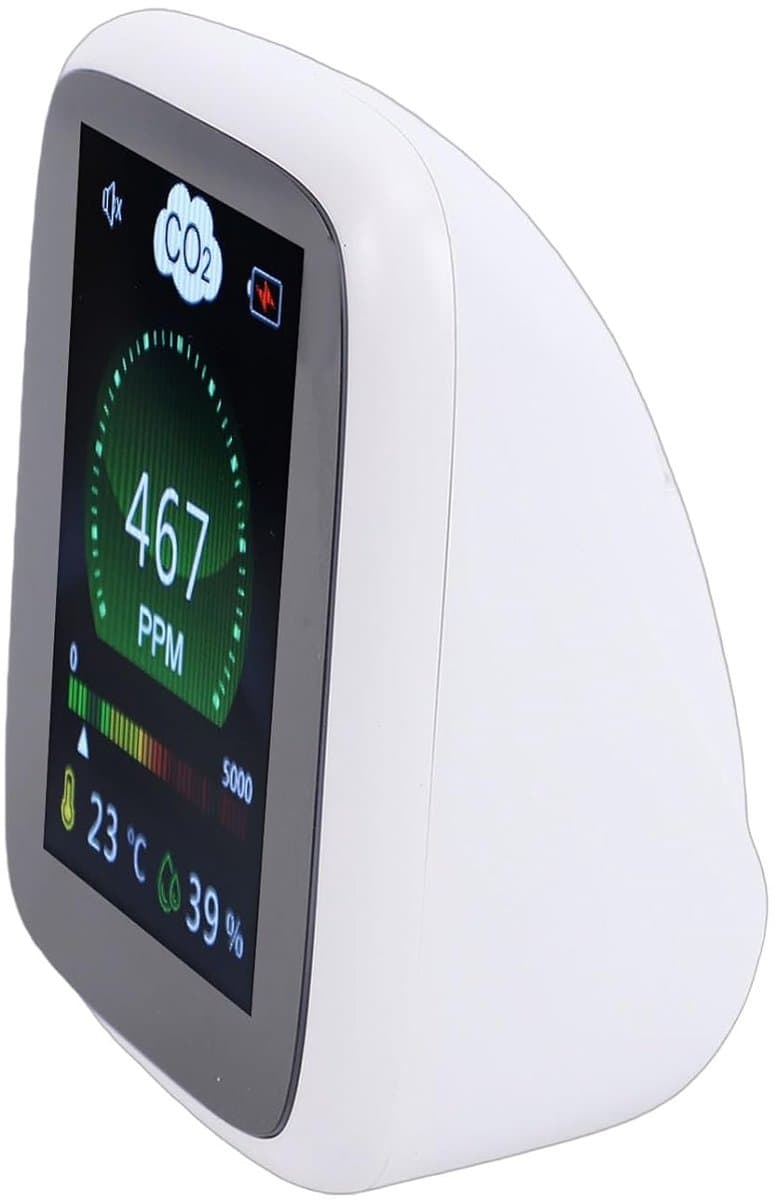 CO2-detector Luchtkwaliteit - Luchtkwaliteitsmeter CO2 - Binnenlucht Monitoren - NDIR Sensor Technologie - 400-5000 ppm - Wit