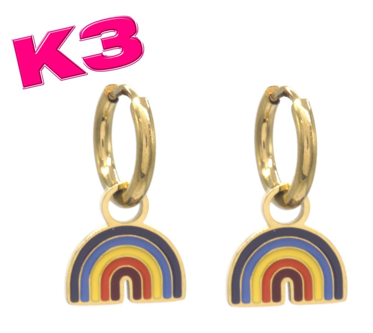 K3 oorbellen met regenboog bedel - Goudkleurig RVS - K3 merchandise - K3 sieraden