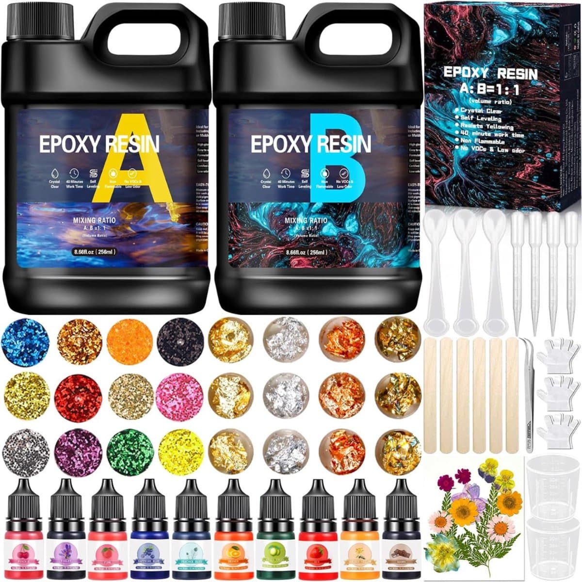DYNA® Epoxy Starterspakket - Zelf Sieraden Maken Set – Resin Starterskit Inclusief Giethars En Mallen – Transparant - 26cm x 17cmx 6cm