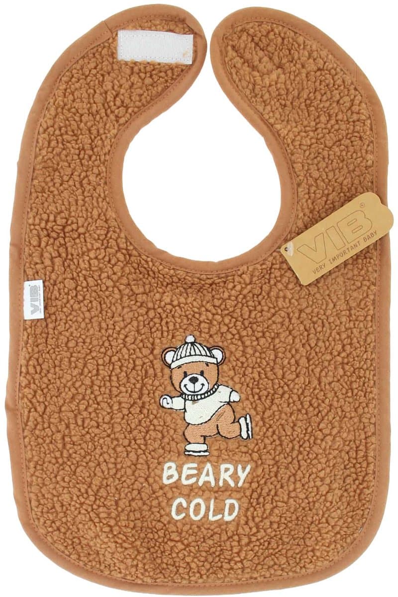 VIB® - Slabbetje Luxe velours - Teddy Chocolate 'BEARY COLD' - Babykleertjes - Slabbetjes - zwangerschap aankondiging - baby aankondiging