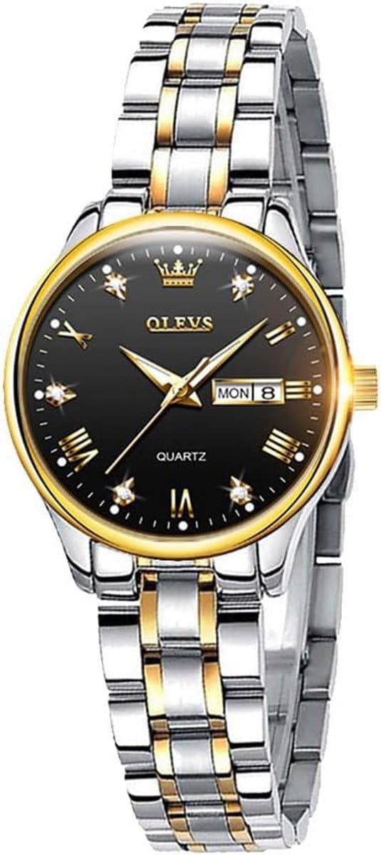 Dameshorloge Klein Rond Quartz Horloge met Diamant Accent Waterdicht Leren Band