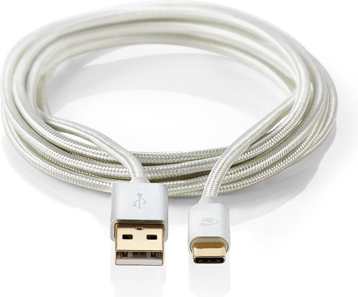 Nedis USB-Kabel - USB 2.0 - USB-A Male - USB-C Male - 15 W - 480 Mbps - Verguld - 1.00 m - Rond - Gevlochten / Nylon - Aluminium - Cover Window Box