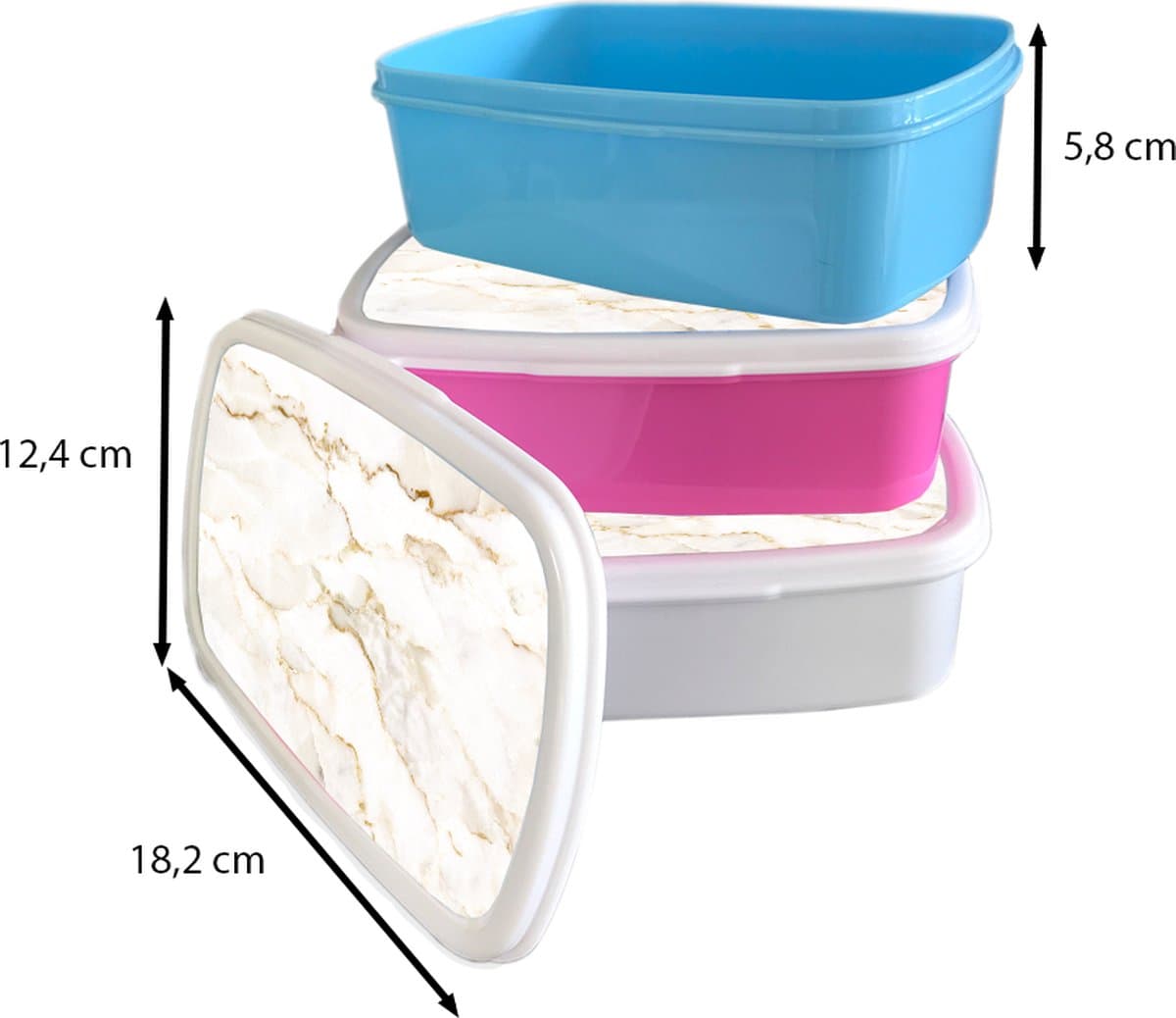 Broodtrommel Roze - Lunchbox Marmer - Kalk - Goud - Luxe - Marmerlook - Wit - Brooddoos 18x12x6 cm - Brood lunch box - Broodtrommels voor kinderen en volwassenen