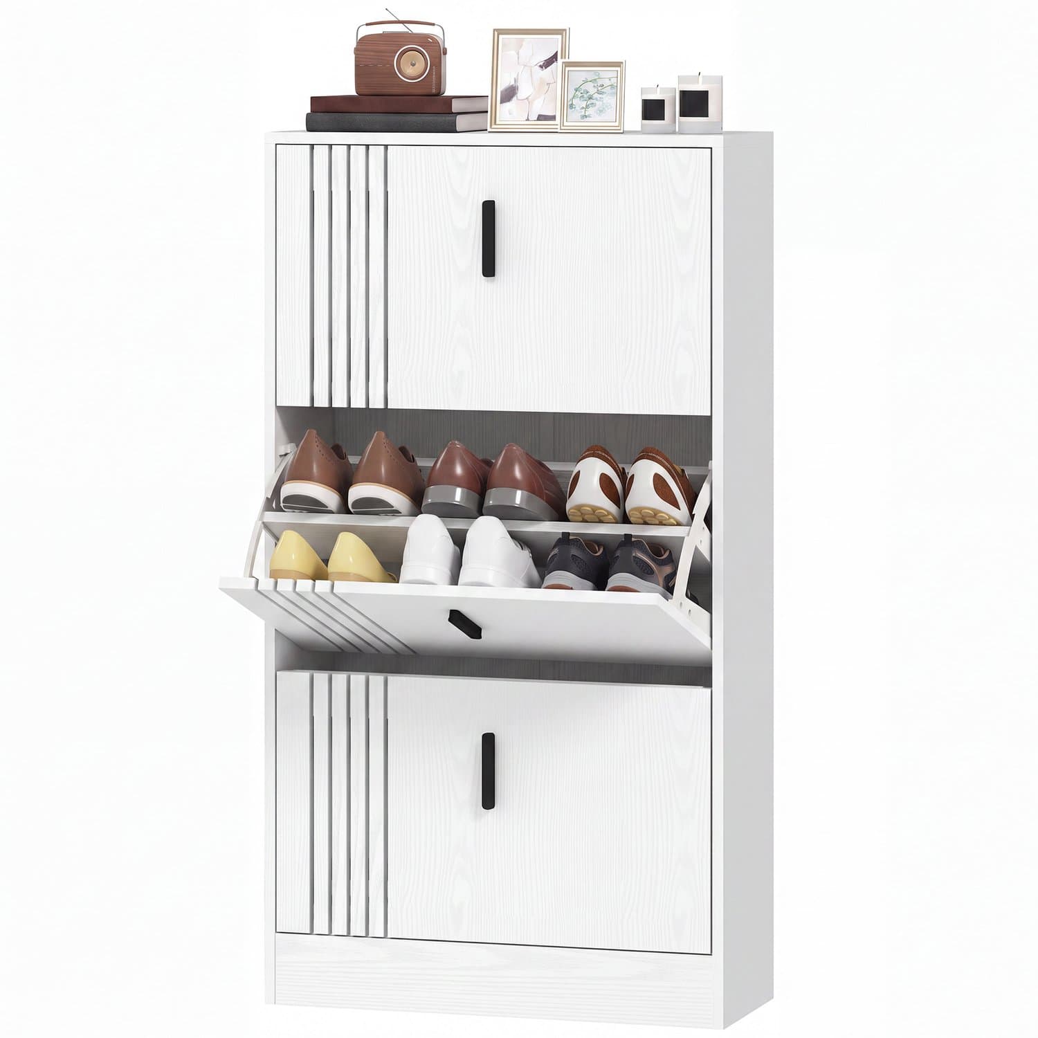 HOMCOM Flip-down Shoe Cabinet-MDF-63 x 24 x 117 cm-Weiß
