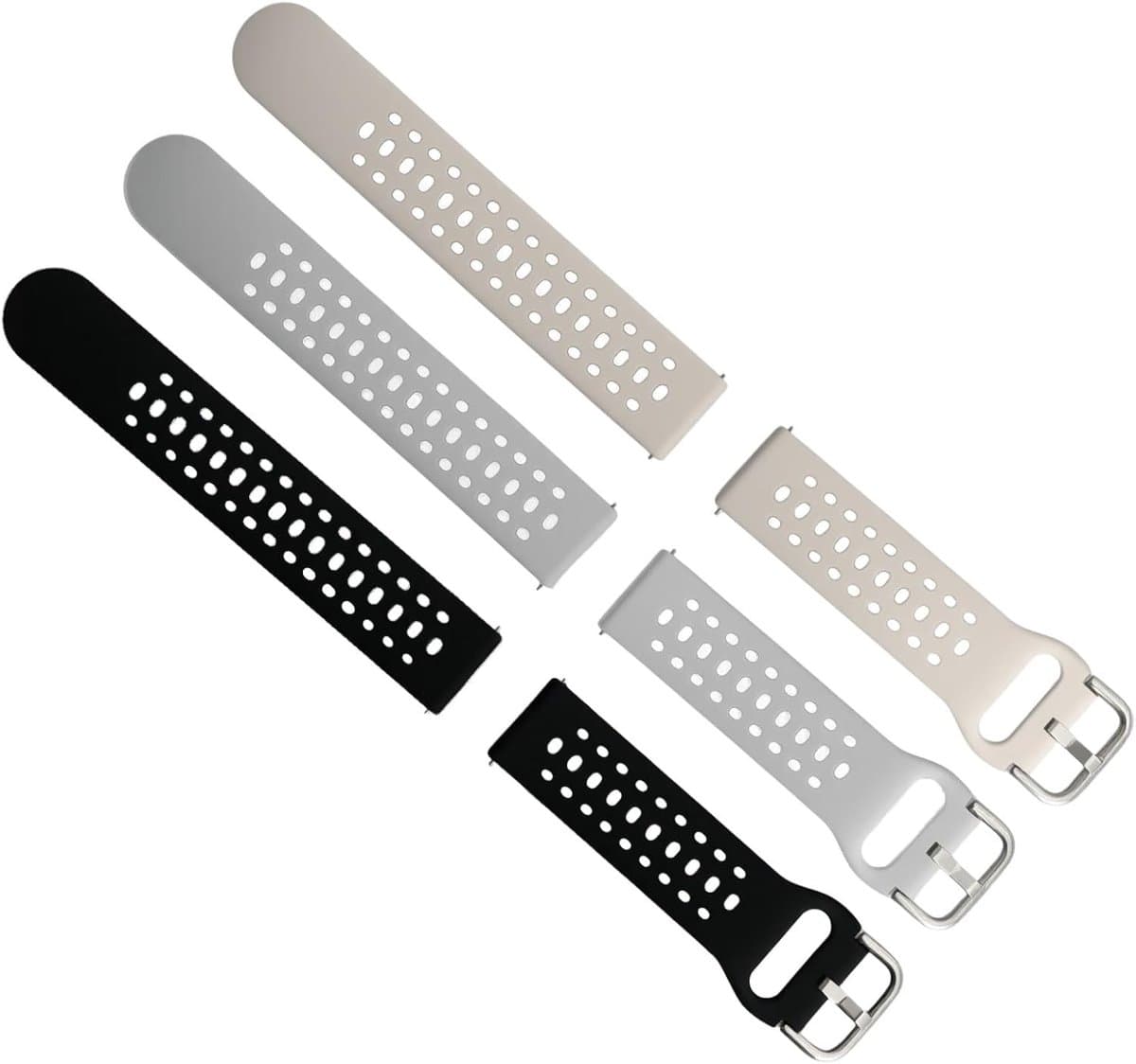 3-delige 20mm Siliconen Horlogeband, Verstelbare Waterdichte Smartwatch Band voor Mannen en Vrouwen in Grijs, Zwart en Abrikoos