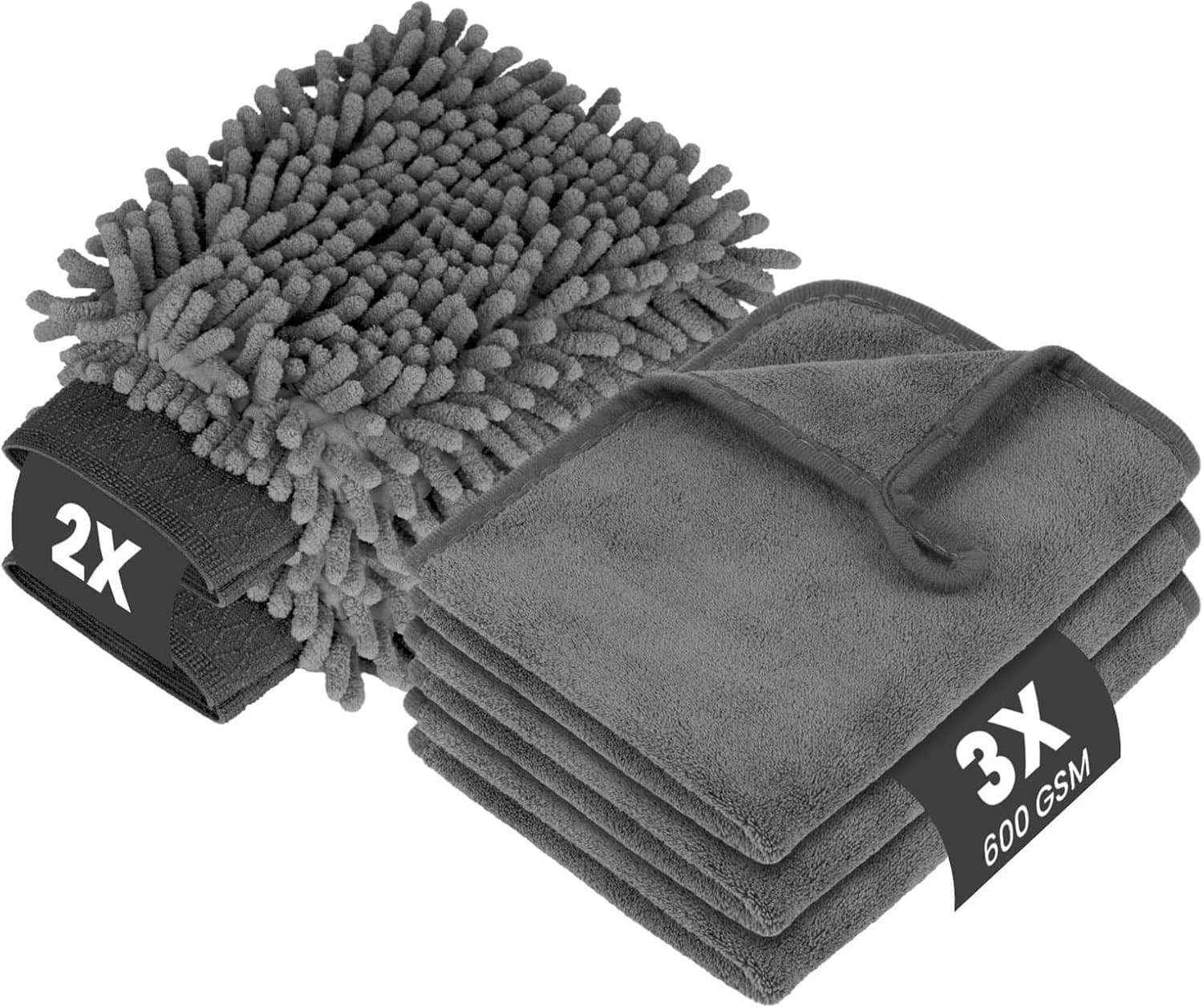 Auto Poets Set: Microvezeldoeken, Wasghandschoenen & Droogdoeken