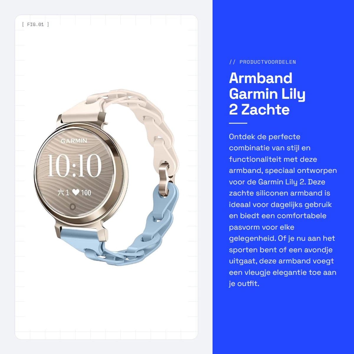 Dailygoods - Armband Garmin Lily 2 - Zachte siliconen - Slijtvast en ademend - Comfortabel en stijlvol - Ideaal voor dagelijks gebruik - Geschikt voor...