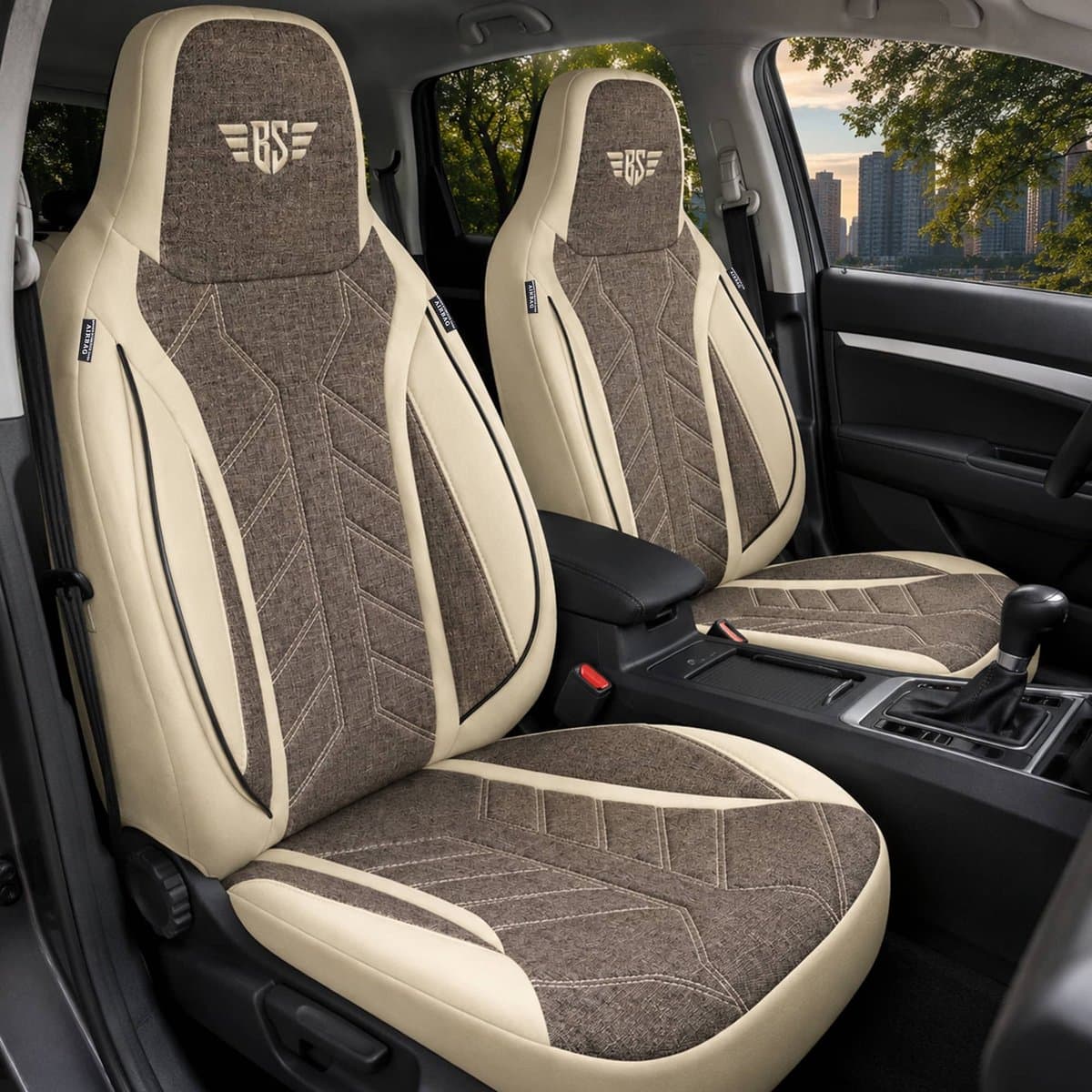 Autostoelhoezen voor Audi Q2 BJ vanaf 2016 – Stoelhoezen voor bestuurder en passagier in Beige/Bruin