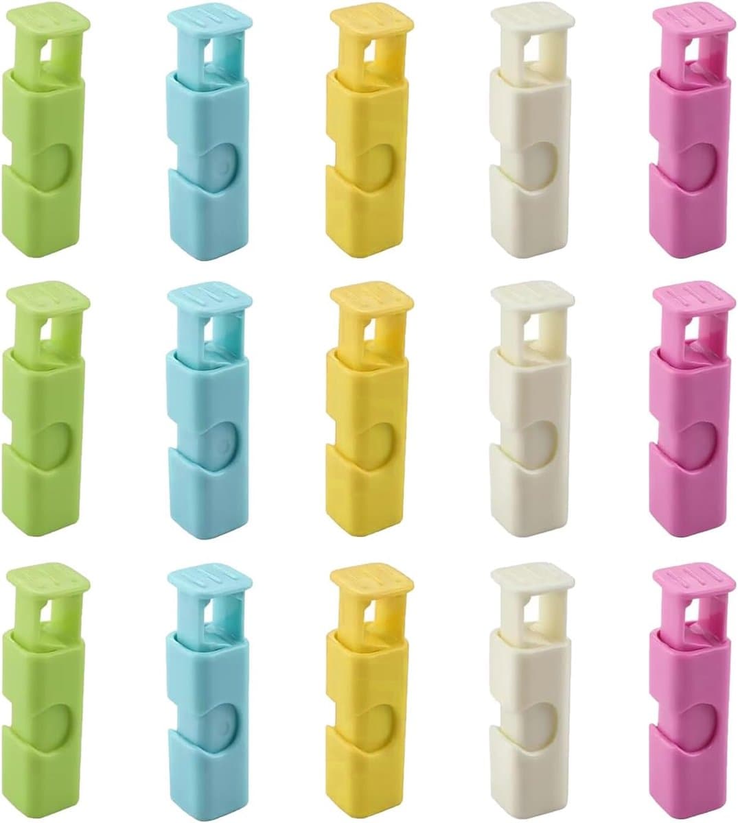 15 stuks broodzakclips, plastic clips voor voedselopslag, gemakkelijk knijpen en loslaten, herbruikbare veer, antislip grip, voor brood, snacks, past op dikke en dunne zakken