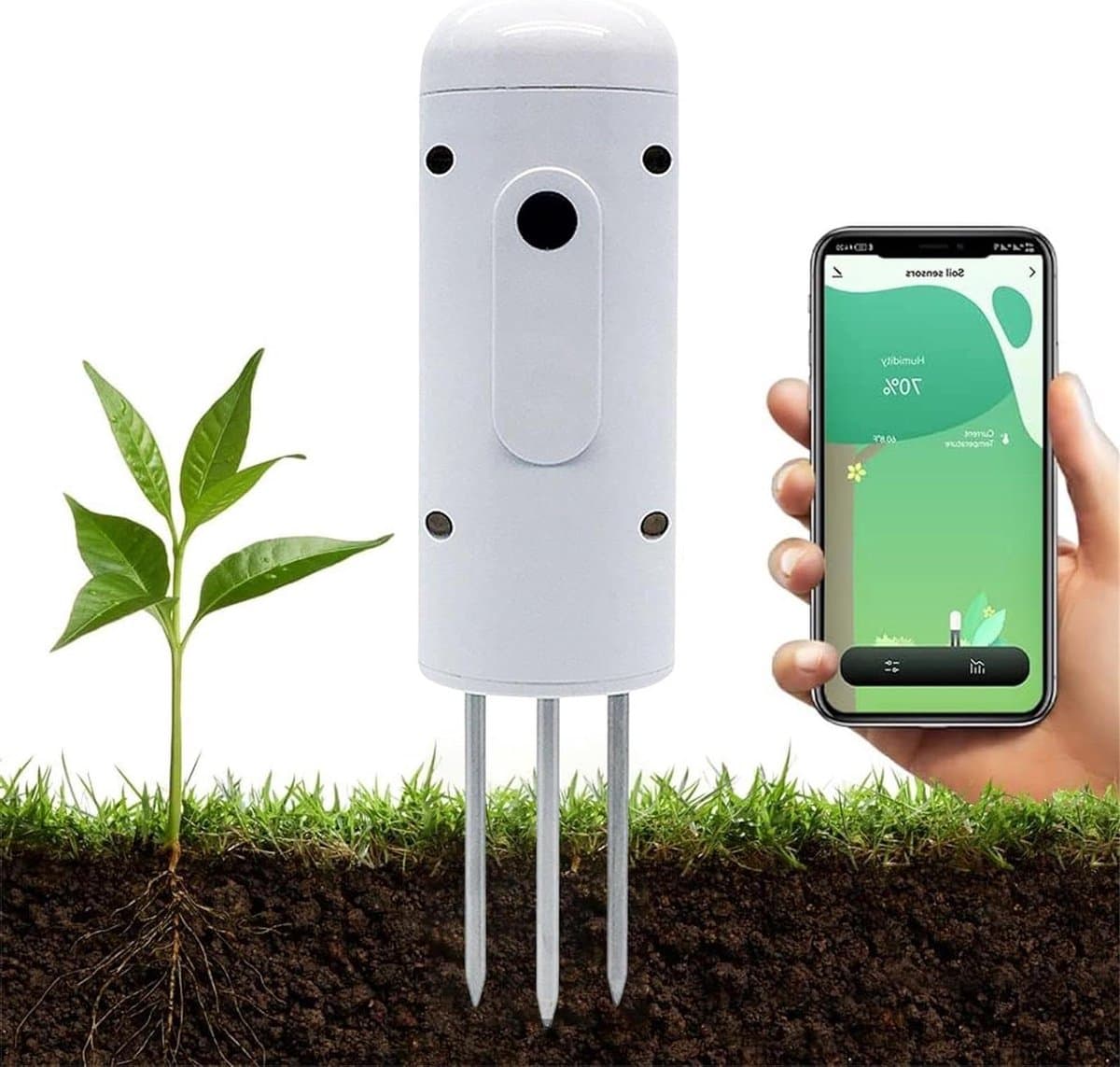 Vochtigheidsmeter Bodem - Plantenmonitor - Planten Gezond Houden - Grafische Data Tracking - 19.99 x 8 x 7.01 cm - Zilver
