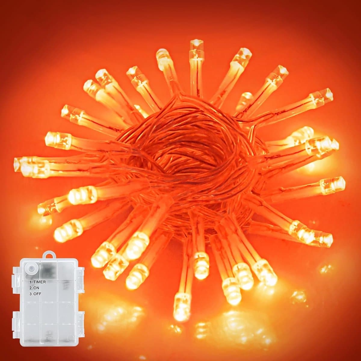Thijox - Halloween Lichtketting Buiten 3m - 30 LED's Oranje - Batterijverlichting met Timerfunctie - IP65 Waterdicht - Voor Halloween, Feest, Carnaval