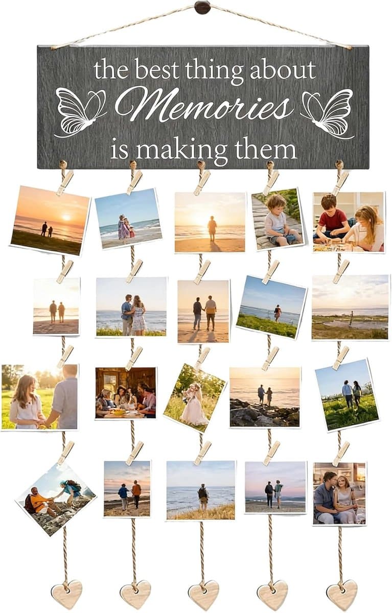 Fotohanger met klemmen - Foto koord - Wanddecoratie maken - Flexibel ontwerp - 40 x 15 cm - Houtkleur