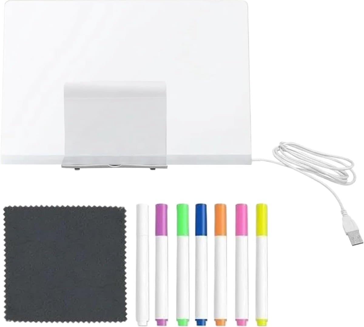 LED Tekenbord Kinderen - Lichtgevend Tekentablet - Creatief Tekenen - Inclusief 7 Kleur Stiften - 30x20cm