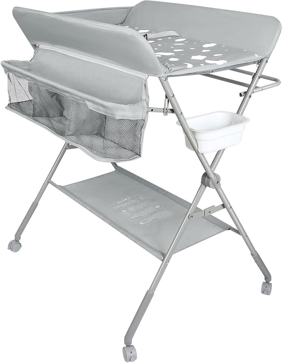 Baby luiertafel - Commode Verschoontafel - Baby verzorgen - Verstelbare hoogte - 80*58*90cm - Lichtgrijs