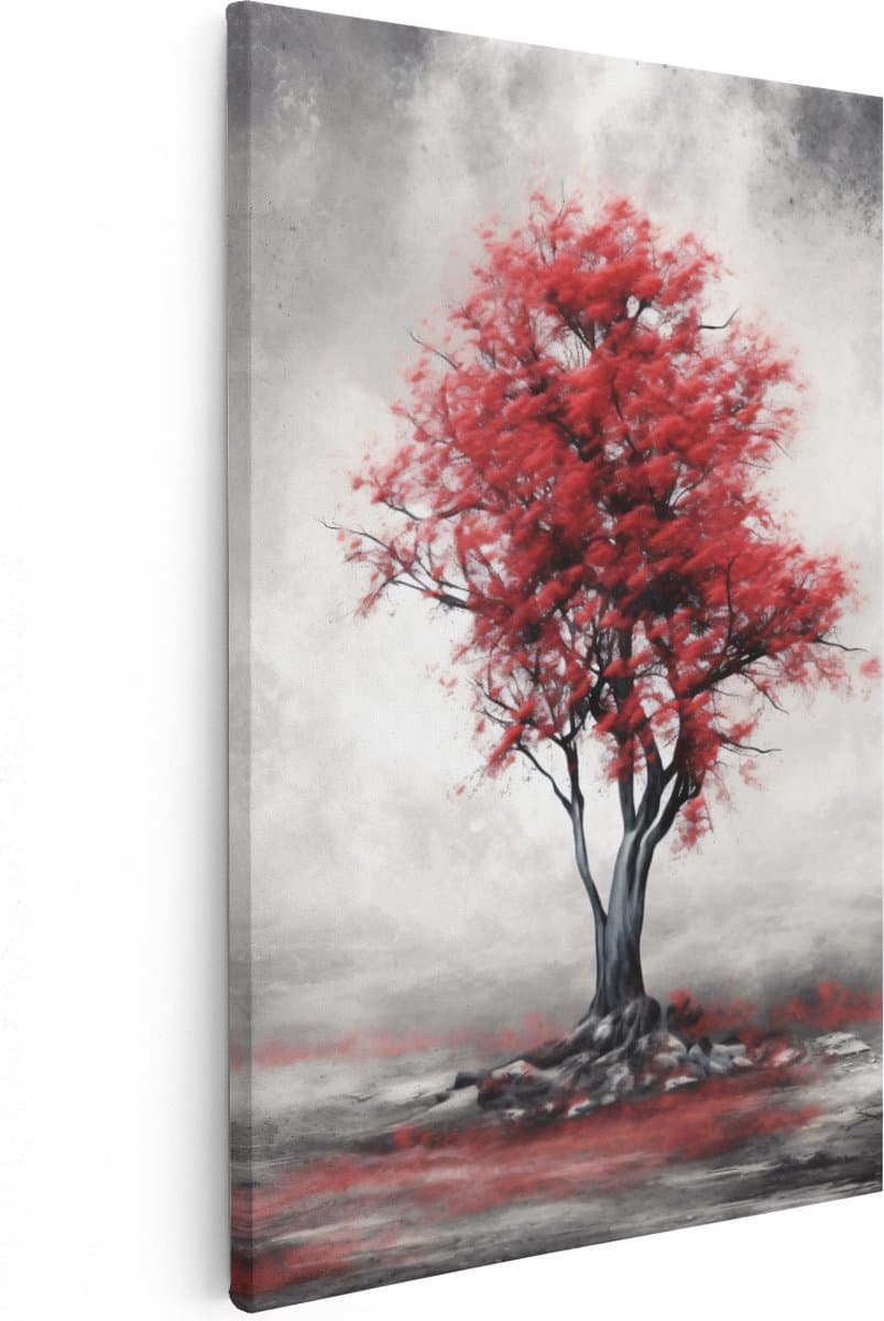 Artaza Canvas Schilderij Rode Boom - 60x90 - Foto Op Canvas - Canvas Print - Muurdecoratie