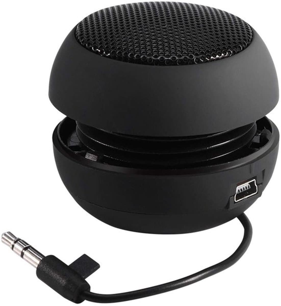 Mini-luidsprekers met jackplug, draagbare mini-reisluidspreker met 3,5 mm aansluiting voor telefoon, ingebouwde batterij voor mobiele telefoon, mp3-speler en pc, oplaadbare luidsprekers met stekker voor telefoon (zwart)