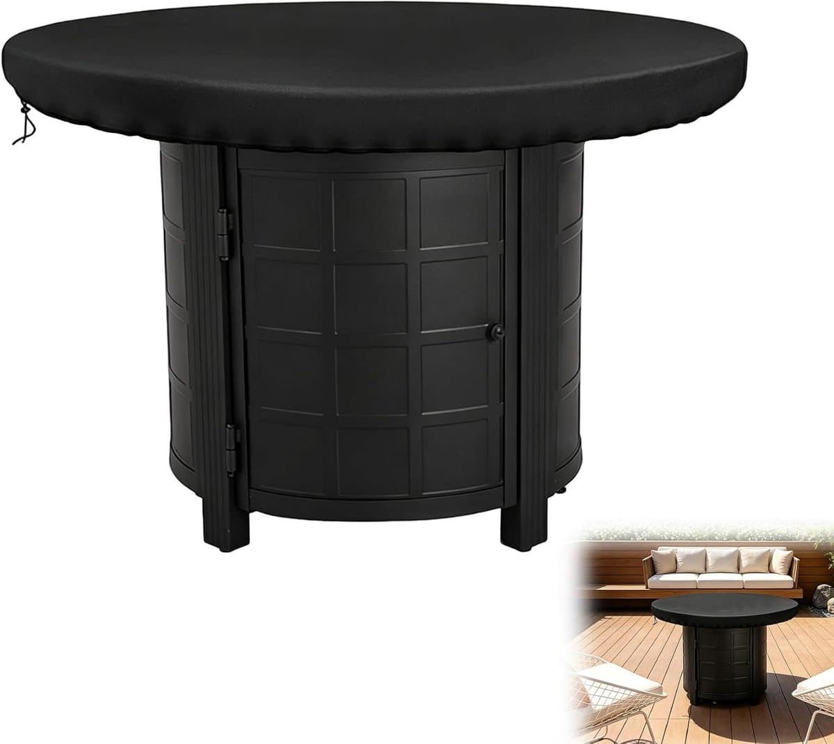 Vuurplaatafdekking - Beschermhoes Grill - Terras Beschermen - Waterdicht 420D Oxford - 100 cm Rond - Zwart