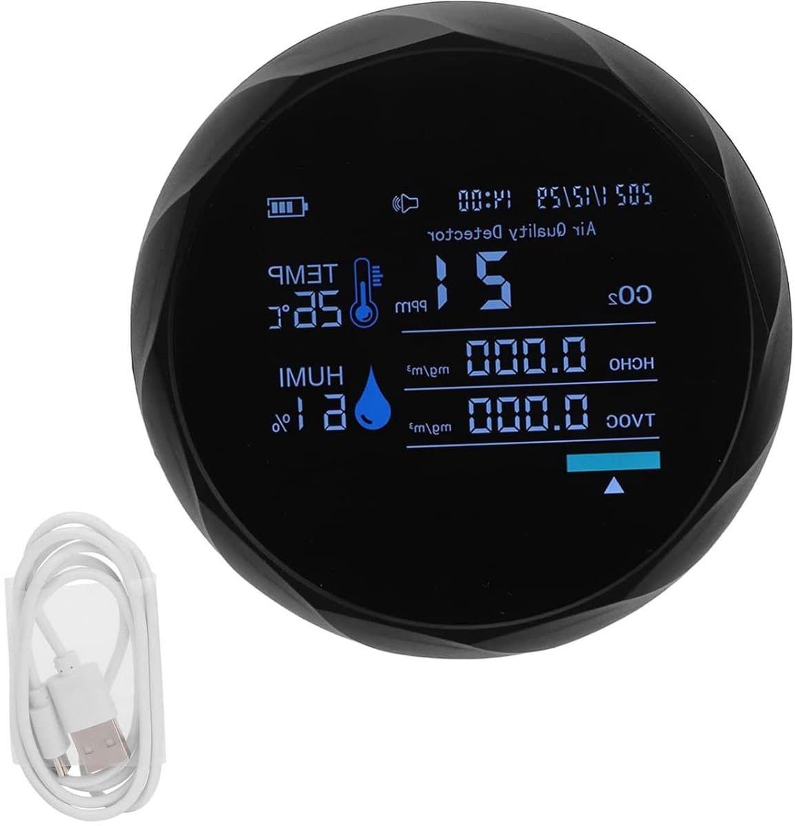Luchtkwaliteit Monitor - CO2 Meter - Binnenklimaat Bewaken - 7-in-1 Detector - 14x14x5 cm - Zwart