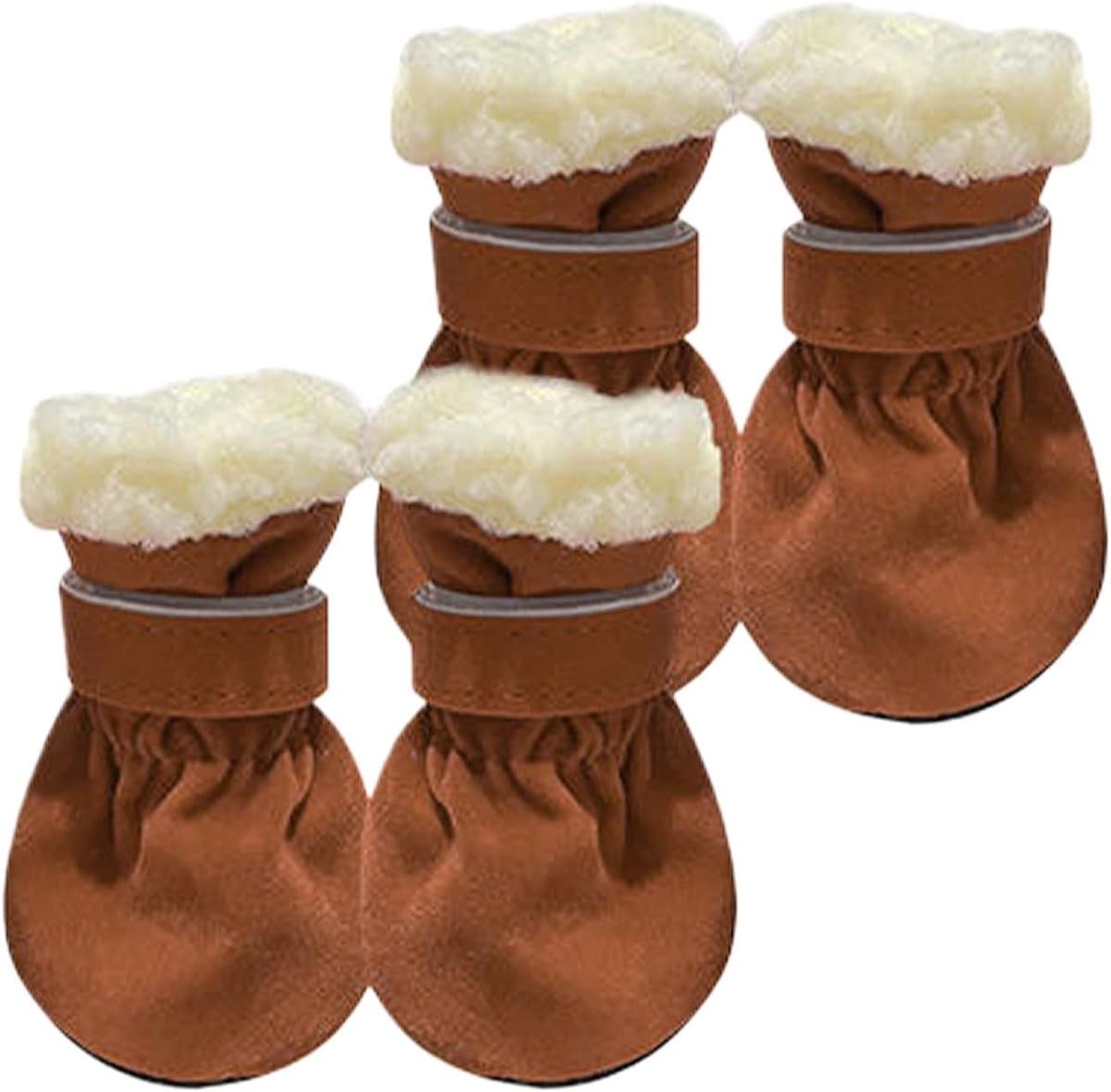 Hondenschoenen Winter - Antislip Poetschoentjes voor Kleine Honden, Bruin Maat S, Bescherming Tegen Kou en Sneeuw