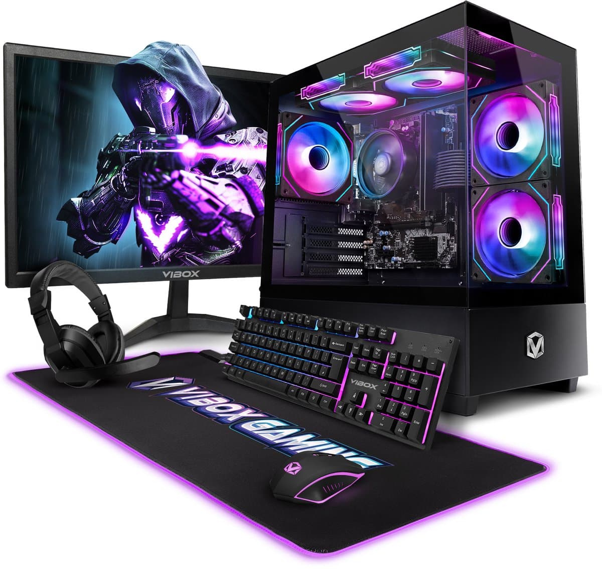 Vibox Gaming PC Set - Ryzen 3 3200G - Onboard Videokaart - 16GB RAM - 480GB SSD - Windows 11 - WiFi 6 + Bluetooth 5.4 - 22" Monitor + Accessoires