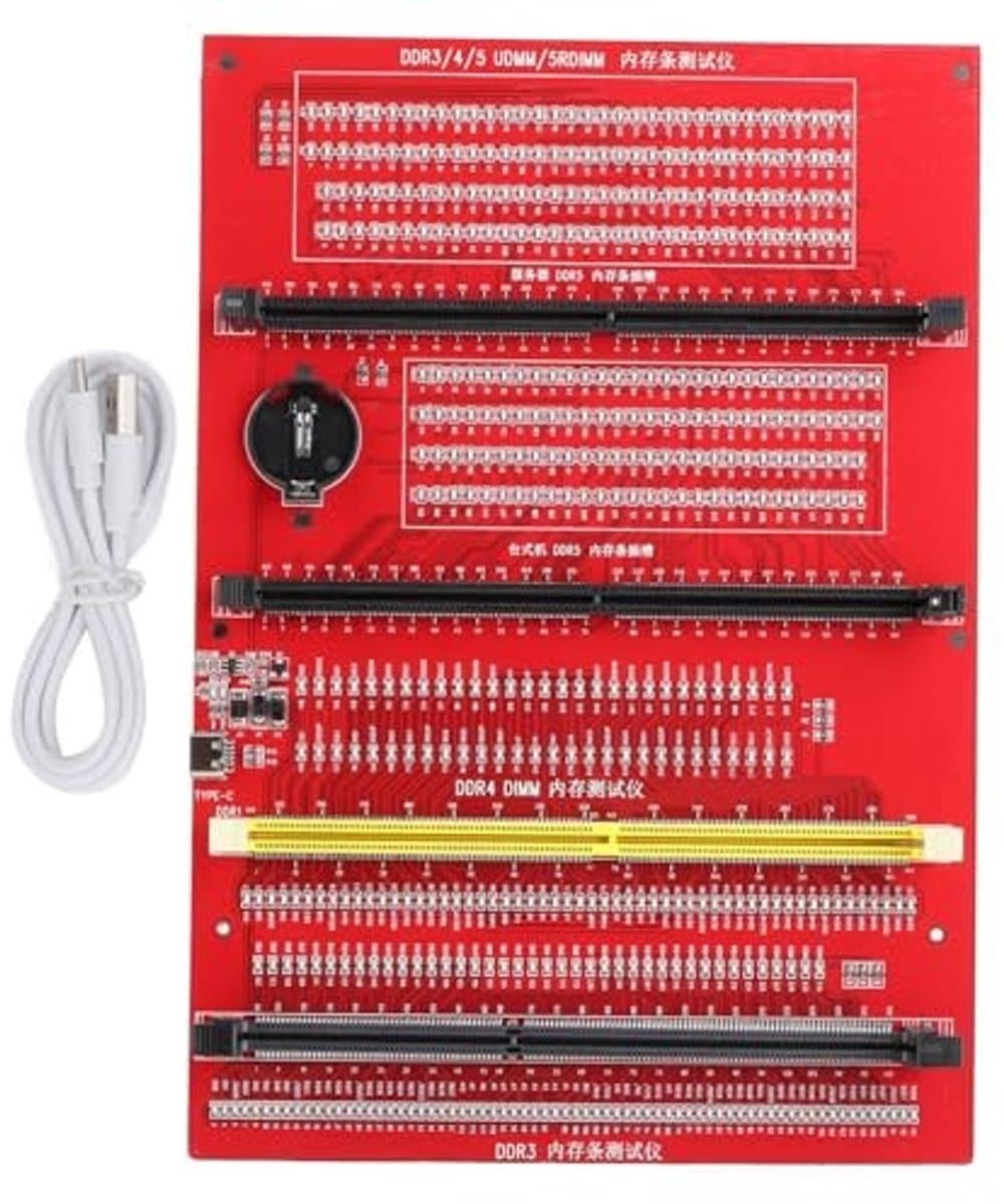 JHUBERS- RAM-tester 4 in 1 - Geheugen Diagnostische Analysator - Compatibel met DDR3/DD4/DD5UDMM/DD5RDIMM - Hardwarefoutentest - Gouden aanraking - Knipperende lichtindicatoren - Geheugenkaart