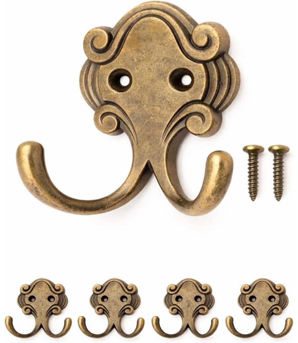GELLDG Wandhaak - Dubbele Haak - Antiek Bronzen Design - Hoogwaardig Gietijzer - Set van 4 Stuks - Geschikt voor Garderobe en Badkamer - Brons