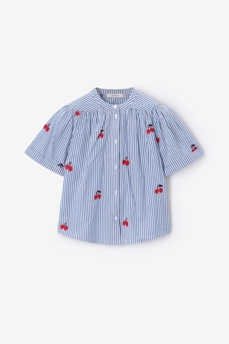 Sissy-Boy - Blauwe gestreepte blouse met embroidery